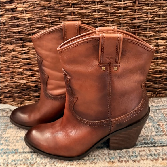 Lucky Brand Brown Leather Ankle Western Booties - Picture 4 of 7